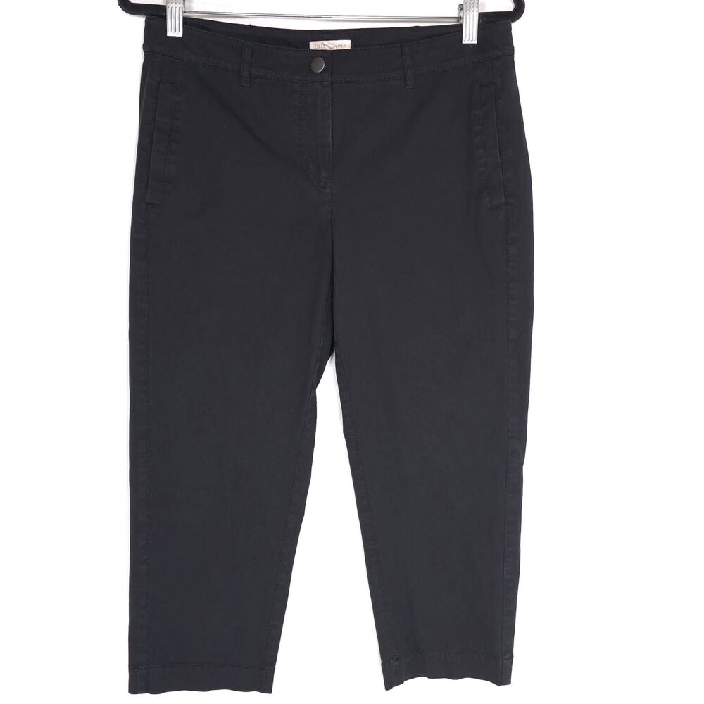 EILEEN FISHER Organic Cotton Stretch Pants SMALL Black Straight Crop Women S2K04